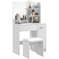 HOMCOM Dressing Table with Mirror and Stool, Vanity Table, Modern Makeup Desk with Drawer, Storage Cabinet and Adjustable Shelf for Bedroom, White