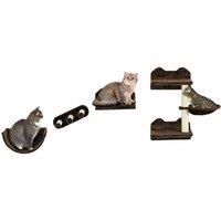 PawHut 4Pcs Wall Mounted Cat Tree Cat Wall Shelves W/ Scratching Post Dark Brown