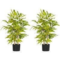 HOMCOM 2 PCs Artificial Plants Bamboo Tree in Pot Desk Fake Plants for Home Indoor Outdoor Decor, 15x15x60cm, Green Aosom UK