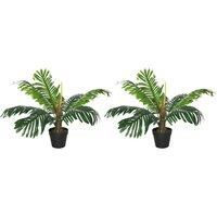 Outsunny 2 Pack 60cm Artificial Palm Tree Decorative Plant with Nursery Pot, Fake Tropical Tree for Indoor Outdoor Dcor