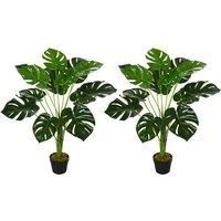 HOMCOM 2 Pack Decorative Artificial Monstera Plants in Pot Fake Plants for Home Indoor Outdoor Decor, 85cm, Green Aosom UK