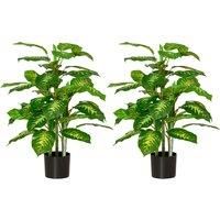 HOMCOM 2 PCs Artificial Evergreen Tree Fake Decorative Plant in Nursery Pot for Indoor Outdoor Dcor, Green Aosom UK