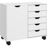 Printer Stand, 5-Drawer Cabinet on Wheels, Storage Cabinet with Door, White