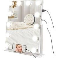 HOMCOM Hollywood Vanity Mirror with Lights, 37x46 cm Lighted Makeup Mirror w/ 3 Colour, LED Bulbs, 10X Magnifying, USB Charging Port Aosom UK