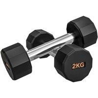 SPORTNOW Set of Two 2kg Dumbbell Weights with 12-Sided Shape and Non-Slip Grip - Black, Black