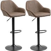 HOMCOM Adjustable Bar Stools Set of 2, Swivel Barstools with Footrest and Backrest, PU Leather Steel Base, for Kitchen Counter Dining Room Dark Brown