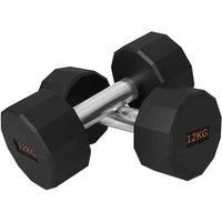 Sportnow Dumbbells Weights Set With 12-sided Shape And Non-slip Grip, 2 X 12Kg