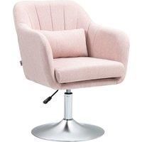 HOMCOM Swivel Accent Chair for Living Room Contemporary Vanity Armchair with Adjustable Height Thick Cushion Lumbar Support Armrest for Bedroom Office Pink