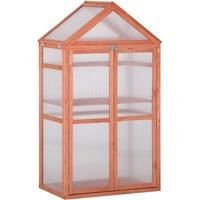 Outsunny 3-Tier Wooden Cold Frame Greenhouse Garden Polycarbonate Grow House w/ Adjustable Shelves, Double Doors, 80 x 47 x 138 cm, Orange