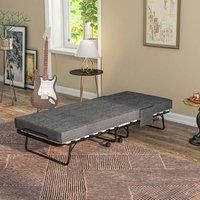 HOMCOM Folding Bed with Mattress Foldable Guest Bed on Wheels w/ Cover Dark Grey, Grey