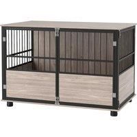 PawHut 100cm Furniture Style Dog Crate Dog Cage End Table Indoor with 3 Doors Soft Washable Cushion, for Large Sized Dogs