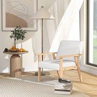 HOMCOM Accent Chair With Wood Frame Wide Seat Linen Armchair Cream White, Cream