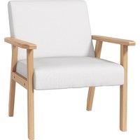 Minimalistic Accent Chair Linen Armchair w/ Wood Frame Thick Cushion Cream White
