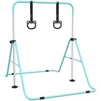 Homcom Adjustable Height Foldable Kids Gymnastics Bar With Non-slip Mats, Green