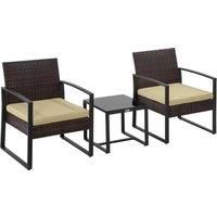 Outsunny PE Rattan Garden Furniture 3 pcs Patio Bistro Set Weave Conservatory Sofa Coffee Table and Chairs Set Beige