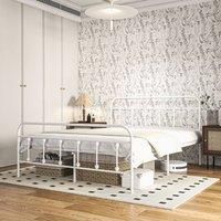 HOMCOM 5ft King Bed Frame with Underbed Storage, Metal Platform Bed frame with Tall Headboard, Footboard and Steel Slat Support, No Box Spring Needed, Easy Assembly, White
