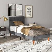 HOMCOM 4ft Double Bed Frame with Underbed Storage, Upholstered Platform Bed Frame with Tufted Headboard and Wood Slat Support, No Box Spring Needed, Easy Assembly, Grey