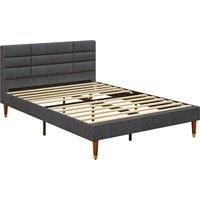HOMCOM 4ft5 Upholstered Double Platform Bed Frame with Underbed Storage Tufted Headboard Wood Slat No Box Spring Needed