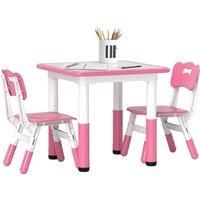 AIYAPLAY Height Adjustable Toddler Table and Chair Set, 3 Pcs Children Activity Table w/ 2 Chairs, for Playroom, Bedroom - Pink