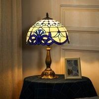 HOMCOM Stained Glass Antique Bedside Table Lamp - Blue and White, Blue
