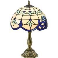 Handmade Stained Glass Table Lamp, Antique Bedside Lamp for Bedroom, Blue