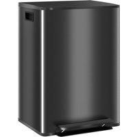 HOMCOM Dual Kitchen Bin, 2 x 30L Double Bin for Recycling and Waste, Stainless Steel Pedal Bin with Soft-Close Lid, Removable Inner Buckets and Handles, Black