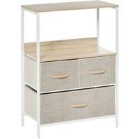 HOMCOM Chest of Drawers Bedroom Unit Storage Cabinet with 3 Fabric Bins for Living Room, Bedroom and Entryway, White