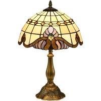 HOMCOM Stained Glass Table Lamp, Handmade Antique Bedside Lamp, Decorative Night Light for Bedroom, Living Room, Home, Nightstand