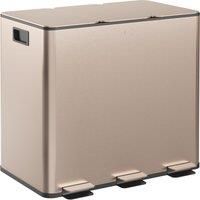 HOMCOM 3 x 15L Pedal Bin, Steel Triple Kitchen Bin with Soft Close Lid, Removable Inner Buckets, Fingerprint-Proof, Gold Tone Aosom UK