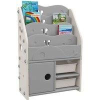 AIYAPLAY Kids Storage Units, Toy Organiser with 2 Storage Boxes, 4 Tier Bookshelf, Cabinet, for Playroom, Bedroom, Kid Room, Living Room, 67 x 29 x 98cm, Light Grey