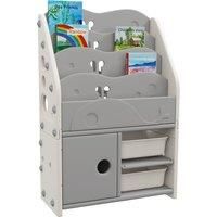 AIYAPLAY Kids Storage Units with 2 Storage Boxes, 4 Tier Bookshelf, Cabinet, 67 x 29 x 98cm Light Grey Aosom UK