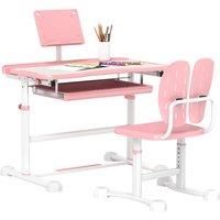 AIYAPLAY Height Adjustable Kids Desk and Chair Set, School Study Writing, Reading Table Chair Set w/ Tilted Desktop, Pink Aosom UK