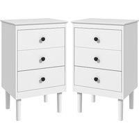 HOMCOM Bedside Table Set of 2, Modern Sofa Side Table with 3 Drawers, Nightstand for Bedroom, 40x30x64cm, White Aosom UK