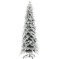 HOMCOM 7ft Pencil Artificial Christmas Tree, Snow Flocked Xmas Tree with Downswept Branches and 800 Tips, Auto Open, Steel Base, Holiday Decoration for Home Office, Green