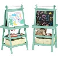 AIYAPLAY 3 in 1 Kids Easel Double-Sided Magnetic Whiteboard and Chalkboard with Paper Roll, Storage Baskets - Green Aosom UK