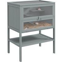 PawHut Wooden Hamster Cage with Storage Shelf, Small Animal Exercise Play House with Openable Top, for Hamsters, Gerbils, 60 x 40 x 80 cm - Grey