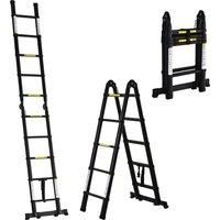 DURHAND 3.2m/10.5ft Telescopic Ladder, Extendable Aluminium Ladder with Anti-slip Pedals, 150kg Capacity, EN131, Black Aosom UK
