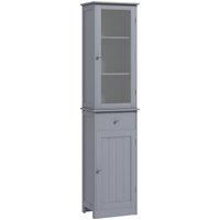 kleankin Bathroom Storage Cabinet with 3-tier Shelf Drawer Door, Floor Cabinet Free Standing Tall Slim Side Organizer Shelves, Grey Aosom UK
