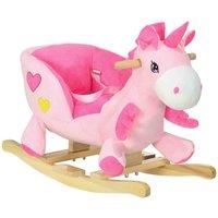HOMCOM Rocking Horse Plush Ride On Unicorn With Songs, Seat Belt, Pink