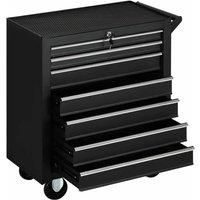 Durhand Roller Tool Storage Chest Box Garage Workshop 7 Drawers Black, Black