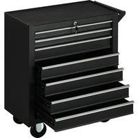 DURHAND Roller Tool Cabinet Storage Chest Box 7 Drawers Roll Wheels Garage Workshop Matte Black Aosom UK