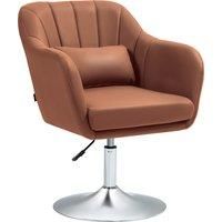HOMCOM Swivel Accent Chair for Living Room Contemporary Vanity Armchair with Adjustable Height Thick Cushion Lumbar Support Armrest for Bedroom Office Brown