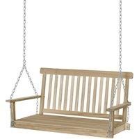 Outsunny Outdoor Outdoor Wooden 2-Seater Poch Swing Chair Hanging Hammock Garden Furniture,Natural Porch Bench Chains