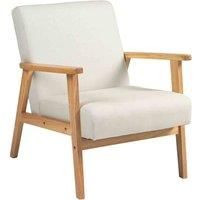 HOMCOM Accent Armchair, Living Room Chair, Wooden Upholstered Single Lounge Chair with Rubber Wood Legs and Padded Seat, Leisure Sofa Chair for Bedroom Office, Cream White