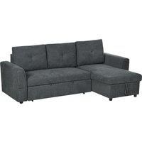 HOMCOM 3 Seater Sofa Bed, L-Shaped Corner Sofa, Pull Out Sofa with Storage, Convertible Click Clack Settee Sectional Sleeper Futon for Living Room, Office, Dark Grey