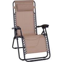 Outsunny Zero Gravity Chair Metal Frame Armchair Outdoor Folding & Reclining Sun Lounger with Head Pillow for Patio Decking Gardens Camping, Beige