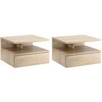 HOMCOM Floating Bedside Table Set of 2, Wall Mount Nightstands with Storage Drawer and Open Shelf for Bedroom, Oak Tone