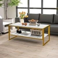 HOMCOM Two-tier Coffee Table With Marble Effect Shelf And Metal Frame White