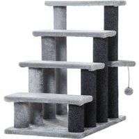 PawHut 4-step Pet Stairs with Scratching Posts, Platforms, Toy Ball, Grey Aosom UK