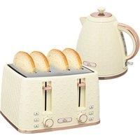 HOMCOM Cream Kettle and Toaster, 1.7L 3000W Fast Boil Jug Kettle w/ Auto Shut Off, 4 Slice Toaster w/ 7 Level Browning Controls Aosom UK